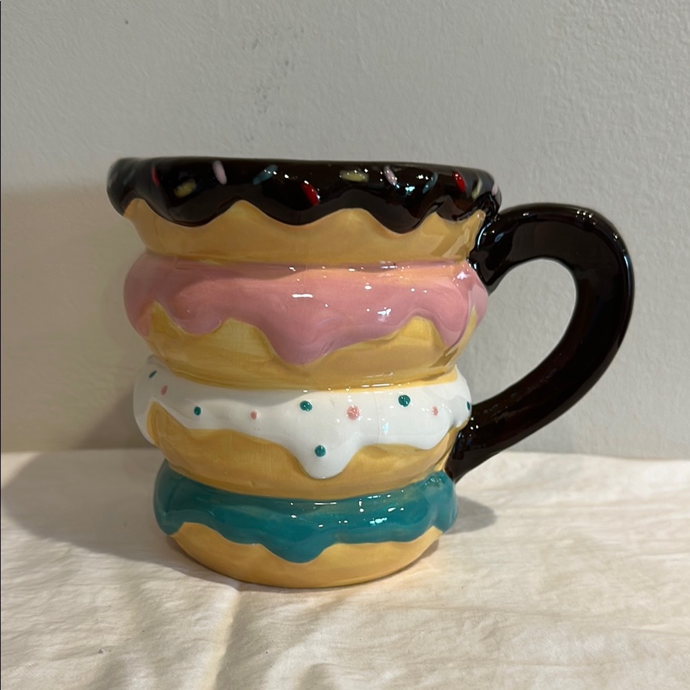 Cost Plus World Market Donut Stack Mug - Pink, White, Blue, Brown